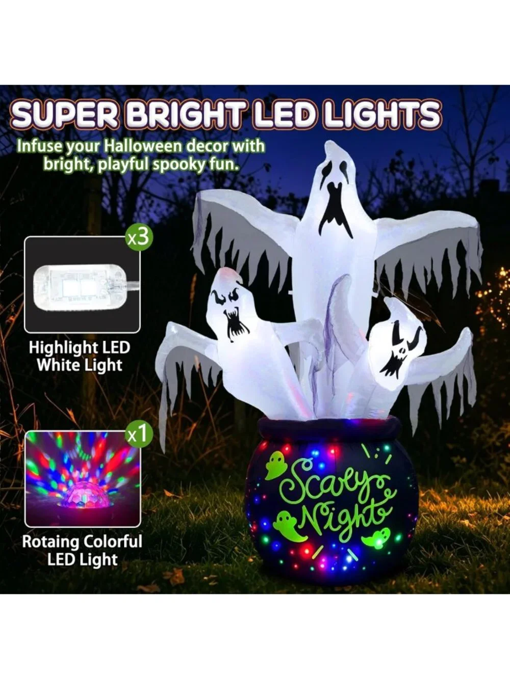 8FT Outdoor Halloween Inflatable Ghost Decoration with LED Lights - Spooky Fun!
